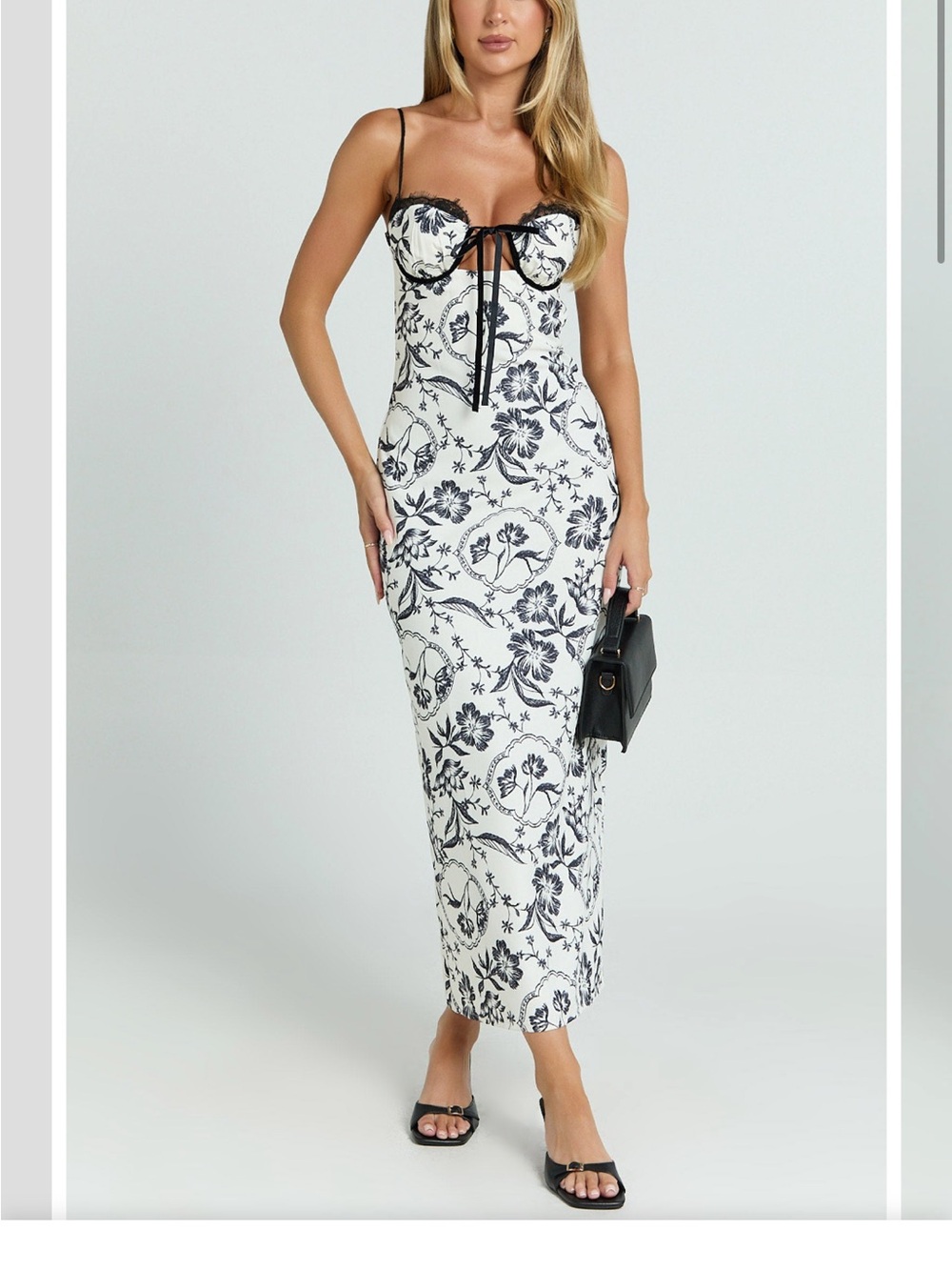 Showpo Black & White Floral Lace-Trim Maxi Dress